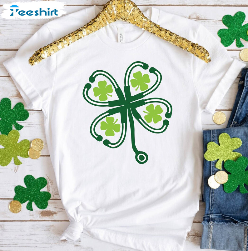 St Patricks Lucky Nurse Shirt, Irish Nurse Lucky Green Shamrock Crewneck Unisex Hoodie