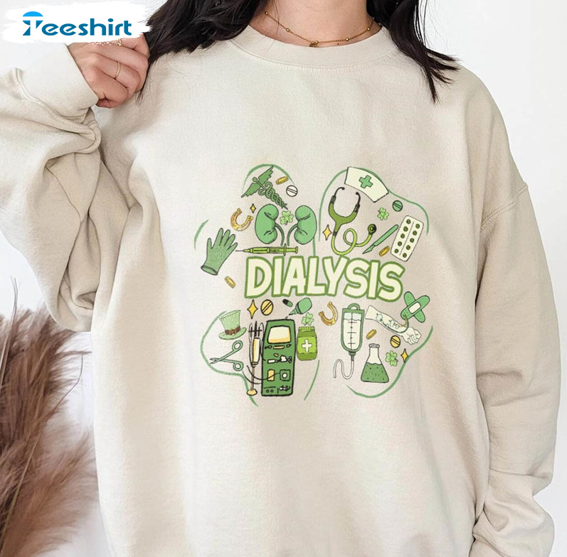 Nurse St Patrick Day Shirt, Dialysis Nurse Cute Shamrock Short Sleeve Crewneck