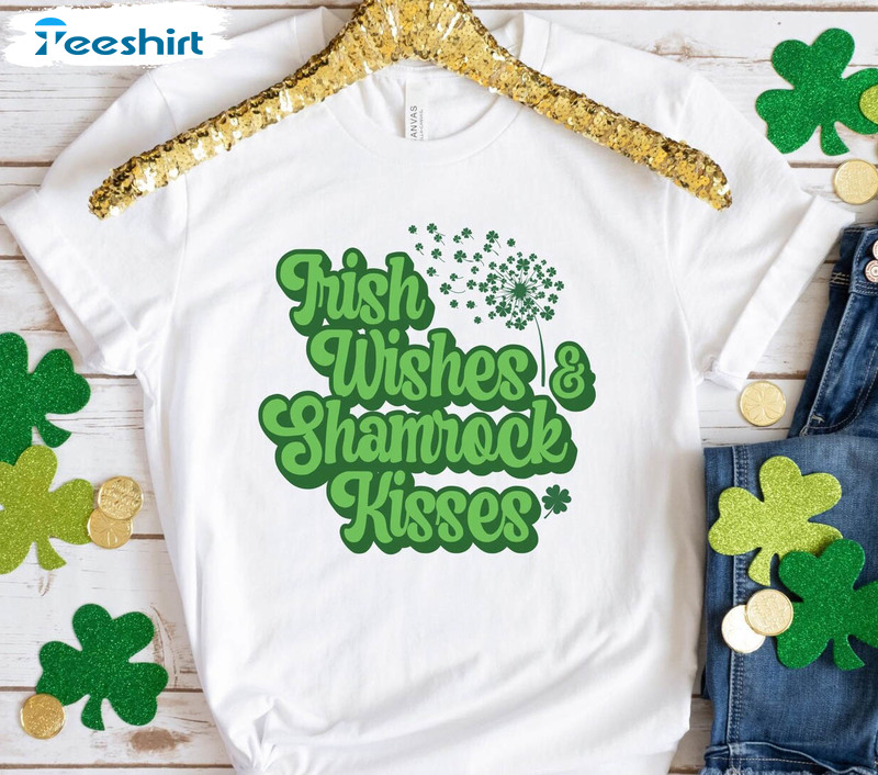 Irish Kisses Shamrock Wishes Cute Shirt, St Patricks Day Tee Tops Unisex T-shirt