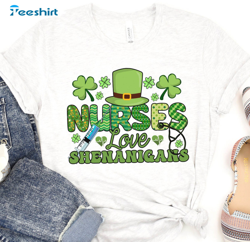 Nurses Love Shenanigans Cute Shirt, St Patrick Days Long Sleeve Unisex T-shirt