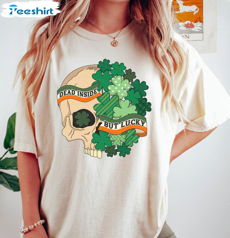 Dead Inside But Lucky Trendy Shirt, Vintage St Patricks Day Skull Short Sleeve Tee Tops