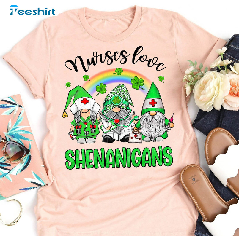 Nurses Love Shenanigans Vintage Shirt , Gnomies Nurse St Patricks Day Crewneck Long Sleeve