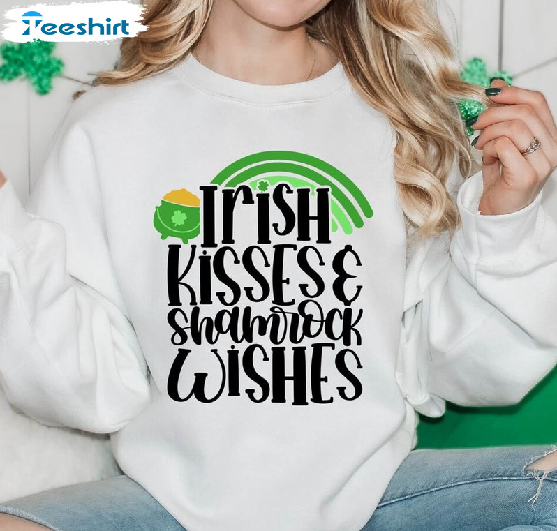 Irish Kisses Shamrock Wishes Sweatshirt, St Patricks Day Matching Unisex T-shirt Unisex Hoodie