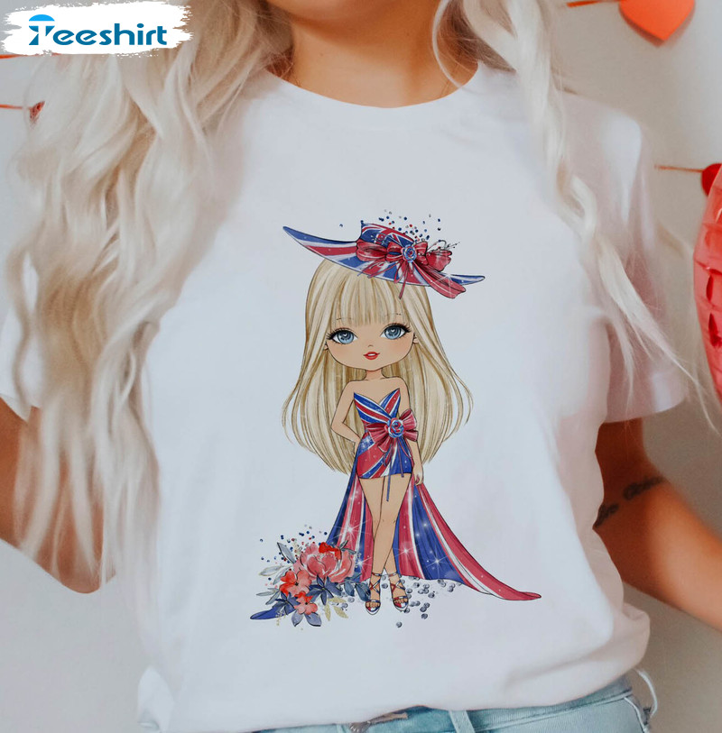 Union Jack Fashion Doll Character Shirt, Trendy Crewneck Unisex Hoodie