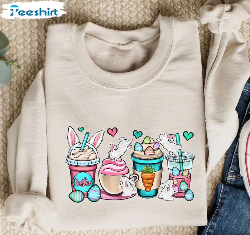 Easter Coffee Cups Sweatshirt , Some Bunny Needs Coffee Long Sleeve Sweatshirt