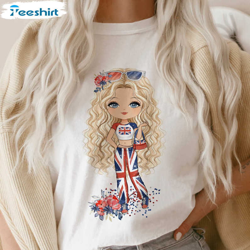 Union Jack Fashion Doll Character Funny Shirt, Cute Unisex Hoodie Long Sleeve