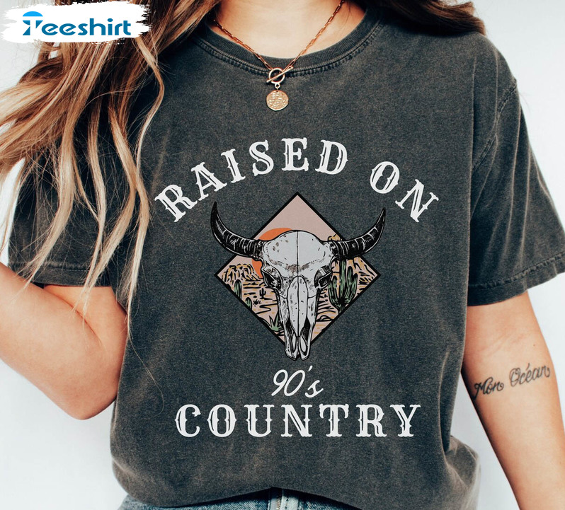 Raised On 90s Country Retro Shirt, Western Country Unisex Hoodie Long Sleeve