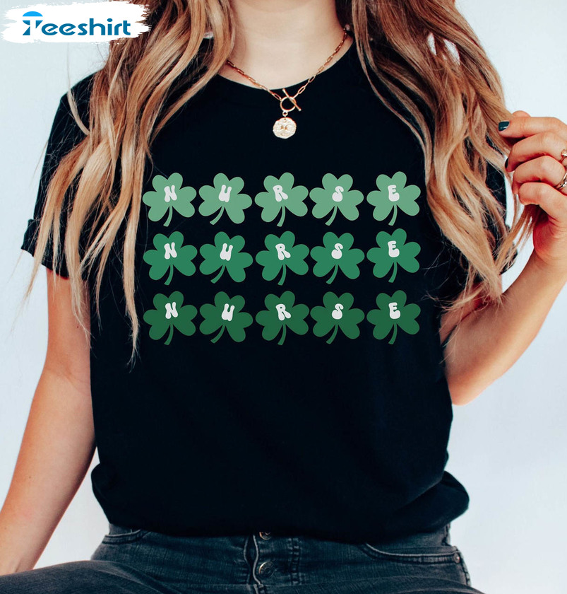 Nurse St Patricks Day Vintage Shirt, Shamrock Lucky Nurse Unisex Hoodie Long Sleeve