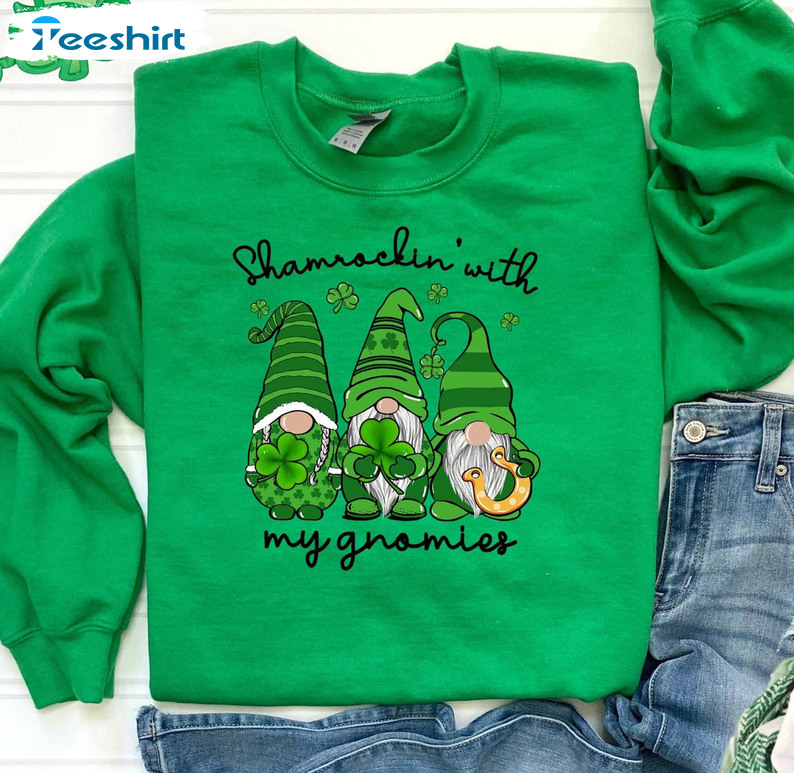 St Patrick S Shamrockin With My Gnomes Shirt, Bull St Patricks Day Short Sleeve Tee Tops