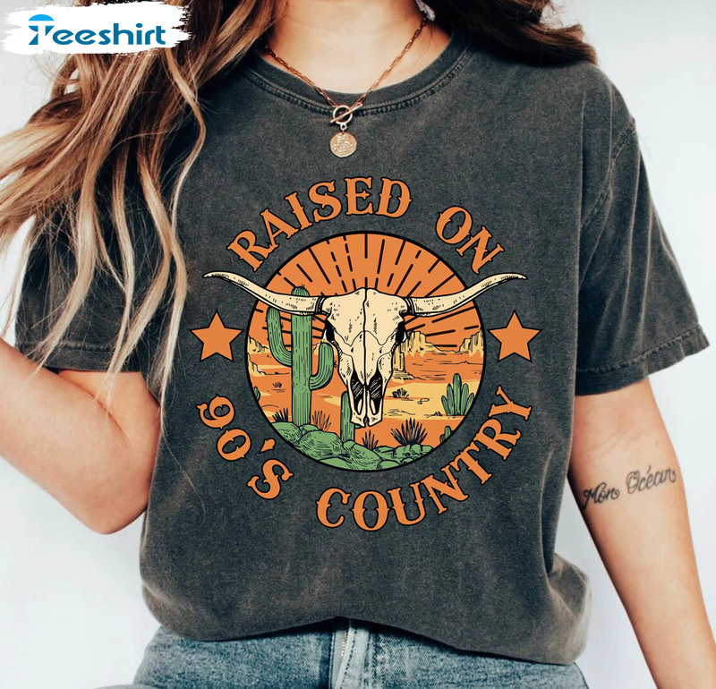 Country Music Cowgirl Shirt, Trendy Raised On 90's Country Long Sleeve Unisex T-shirt