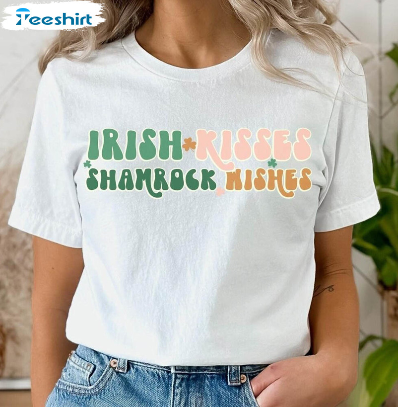 Irish Kisses Shamrock Wishes Vintage Shirt, Irish Shamrock Unisex Hoodie Long Sleeve