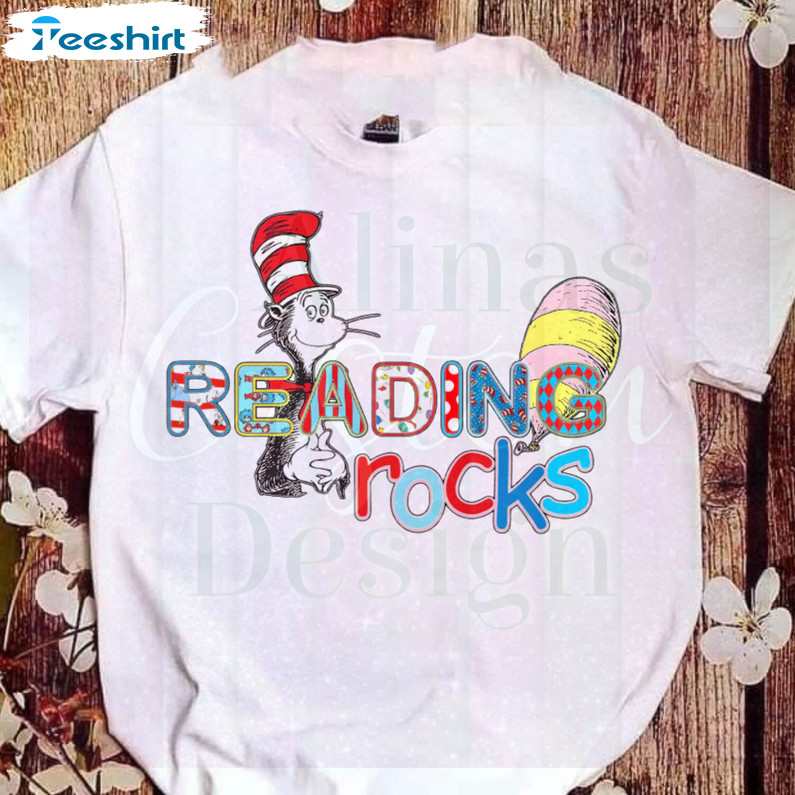 Dr Seuss Reading Rocks Shirt, Funny Reading Day Unisex Hoodie Short Sleeve