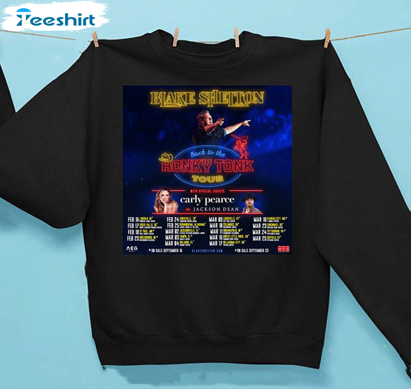 Blake Shelton Tour 2023 Shirt, Back To The Honky Tonk Tour Unisex Hoodie Long Sleeve