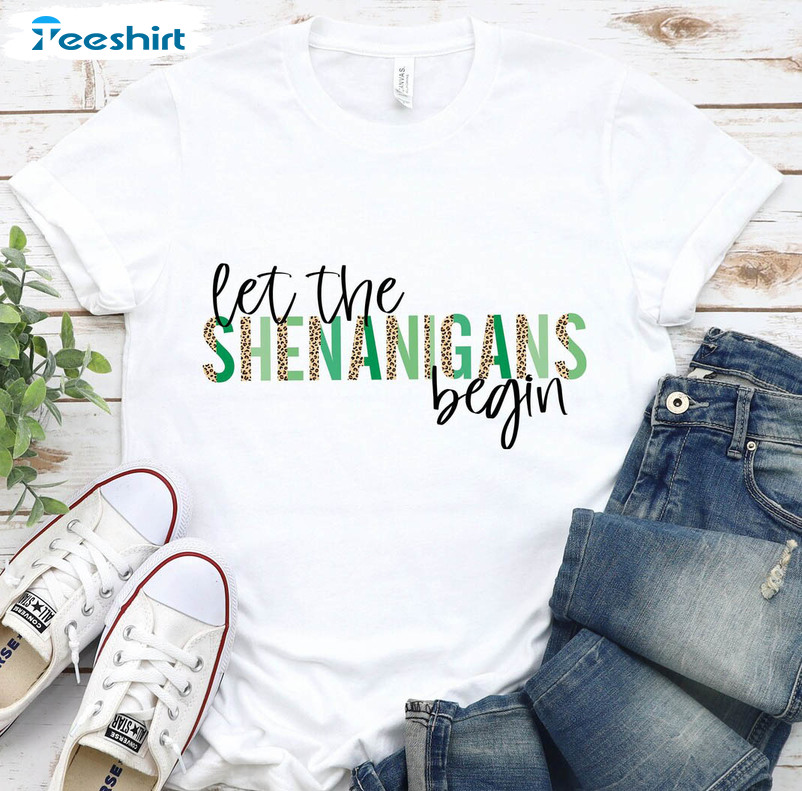 Let The Shenanigans Begin St Patricks Day Shirt, Trendy Luck Day Long Sleeve Tee Tops