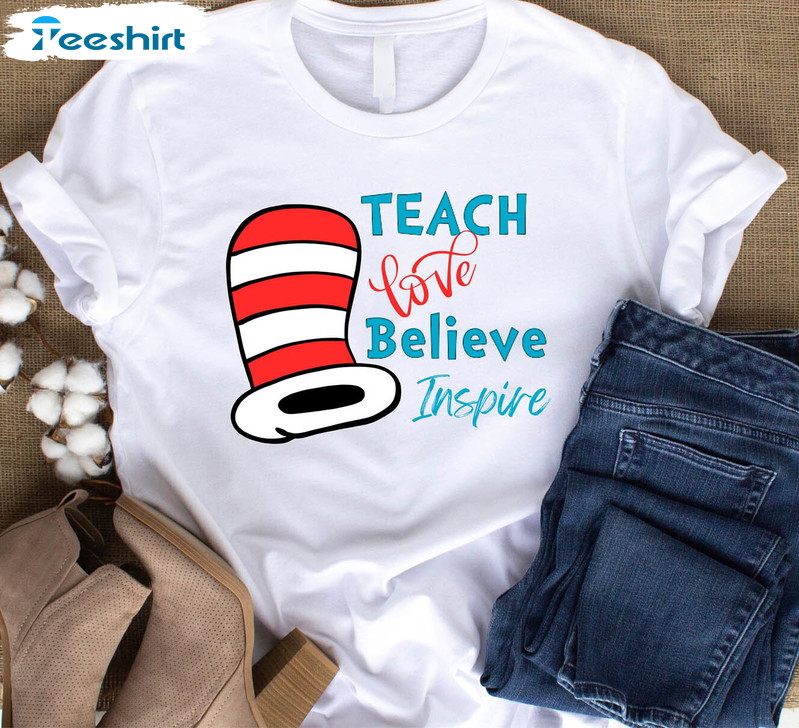 Dr Seuss School Shirt, Reading Day Teach And Inspire Long Sleeve Unisex Hoodie