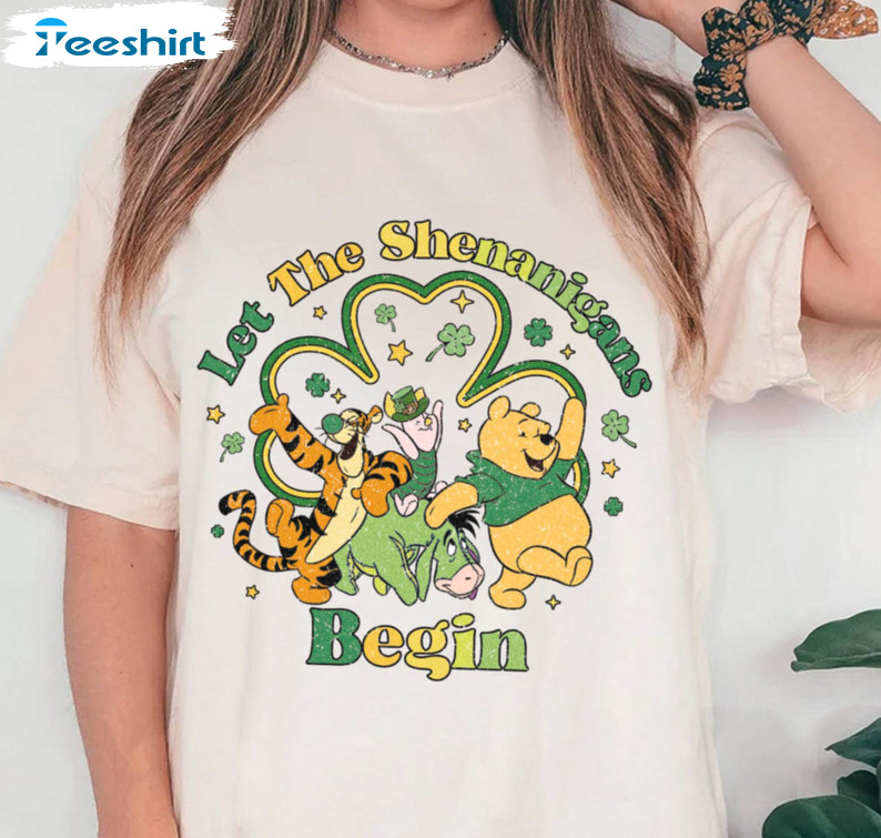 Pooh And Friends Let The Shenanigans Begin Shirt, Funny Disney St Patricks Day Tee Tops Short Sleeve