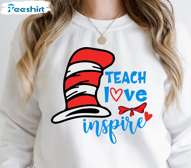 Dr Deuss Hat Funny Shirt, Teacher Love Inspire Dr. Seuss Short Sleeve Long Sleeve