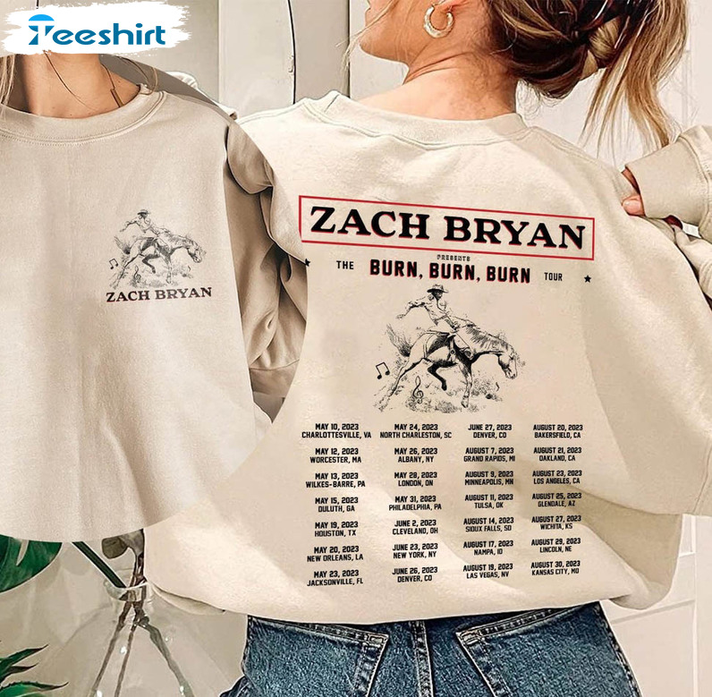 The Burn Burn Burn Tour 2023 Shirt, Zach Bryan Concert Crewneck Unisex Hoodie