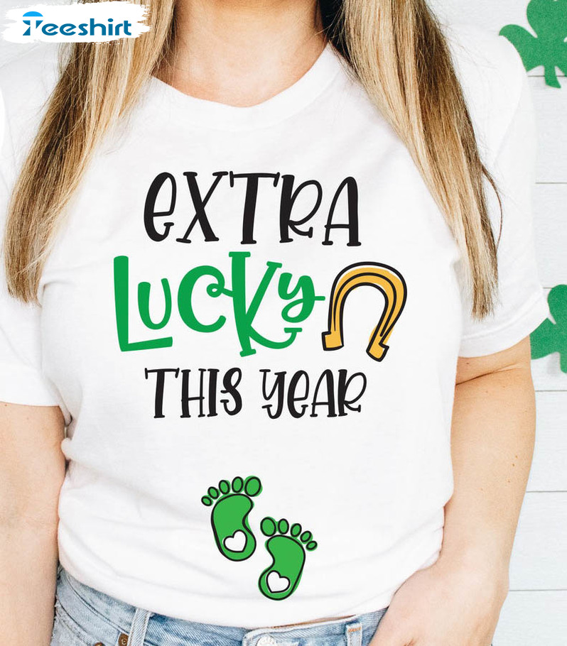 Xtra Lucky This Year Pregnancy Announcement Shirt, Lucky Day Sweatshirt Crewneck
