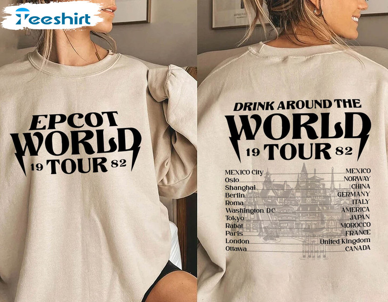 Epcot World Tour Sweatshirt, Drinking Around The World Tour Long Sleeve Tee Tops