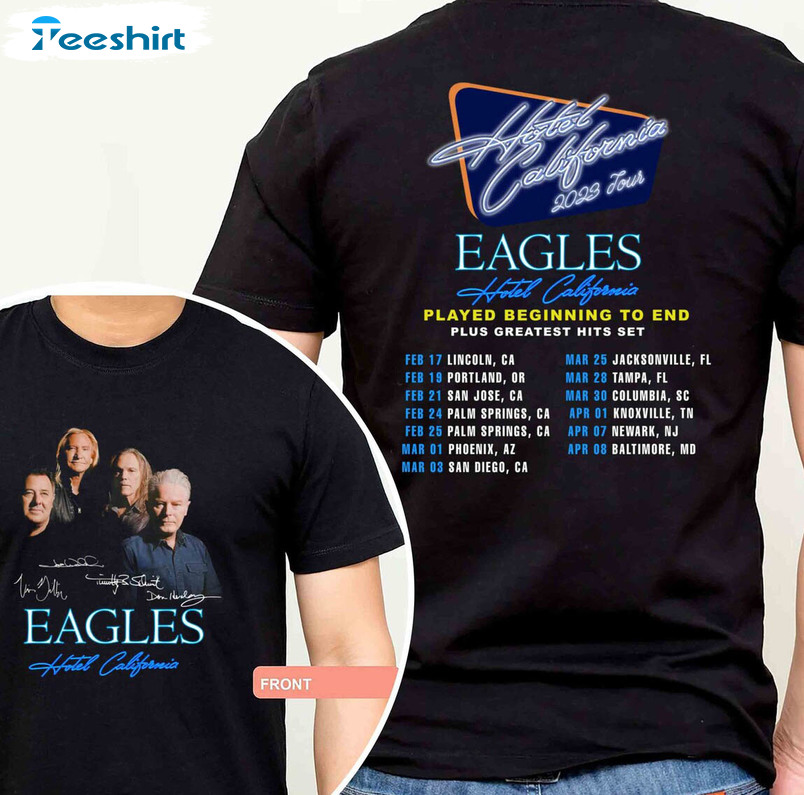 Eagles Hotel California Tour 2023 Shirt, Trendy Eagles Tour Crewneck Unisex Hoodie