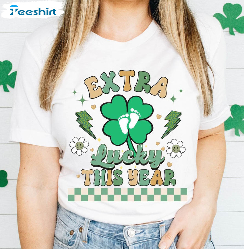 Extra Lucky This Year Cute Shirt, St Patricks Maternity Long Sleeve Sweatshirt