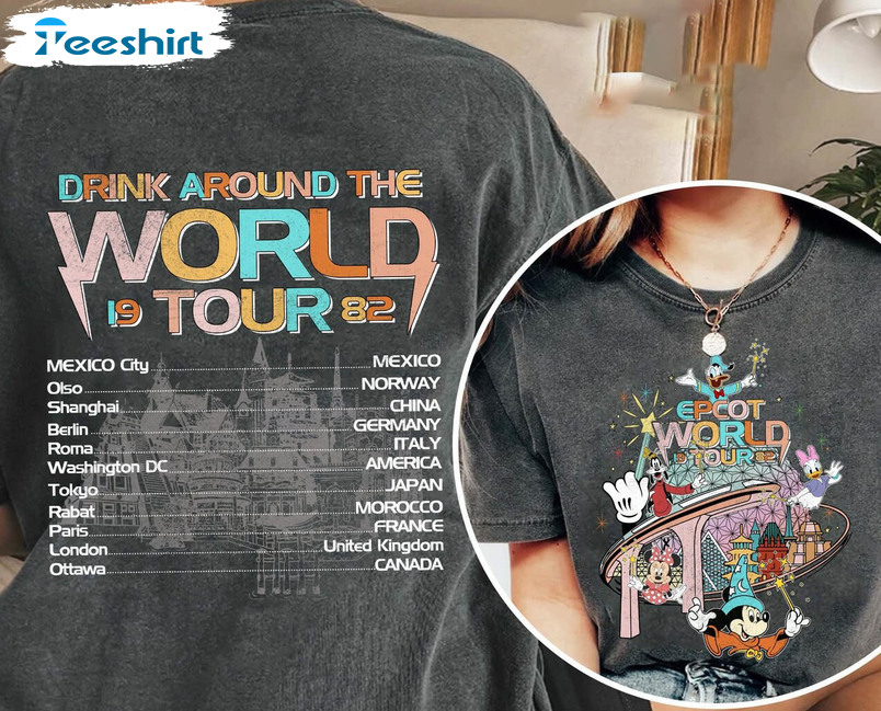 Retro Epcot World Tour Shirt, Mickey And Friends Drinking Around The World Tour Long Sleeve Sweater
