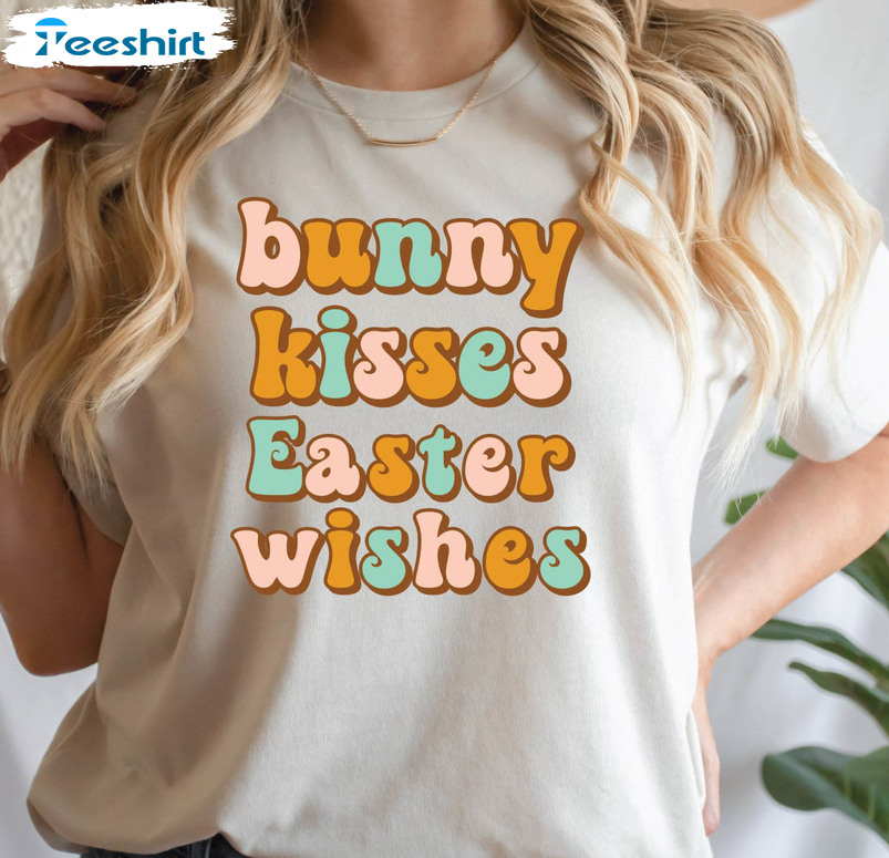 Bunny Kisses Easter Wishes Shirt, Cute Easter Unisex Hoodie Crewneck