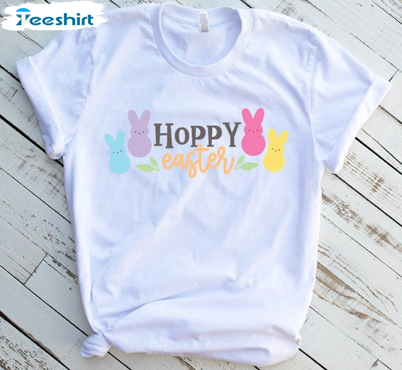 Hoppy Easter Shirt, Happy Easter Peeps Bunny Crewneck Unisex Hoodie