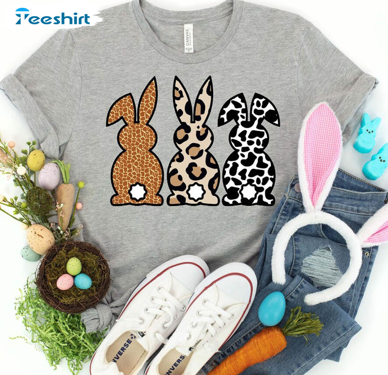 Leopard Bunny Funny Shirt, Easter Day Short Sleeve Unisex Hoodie