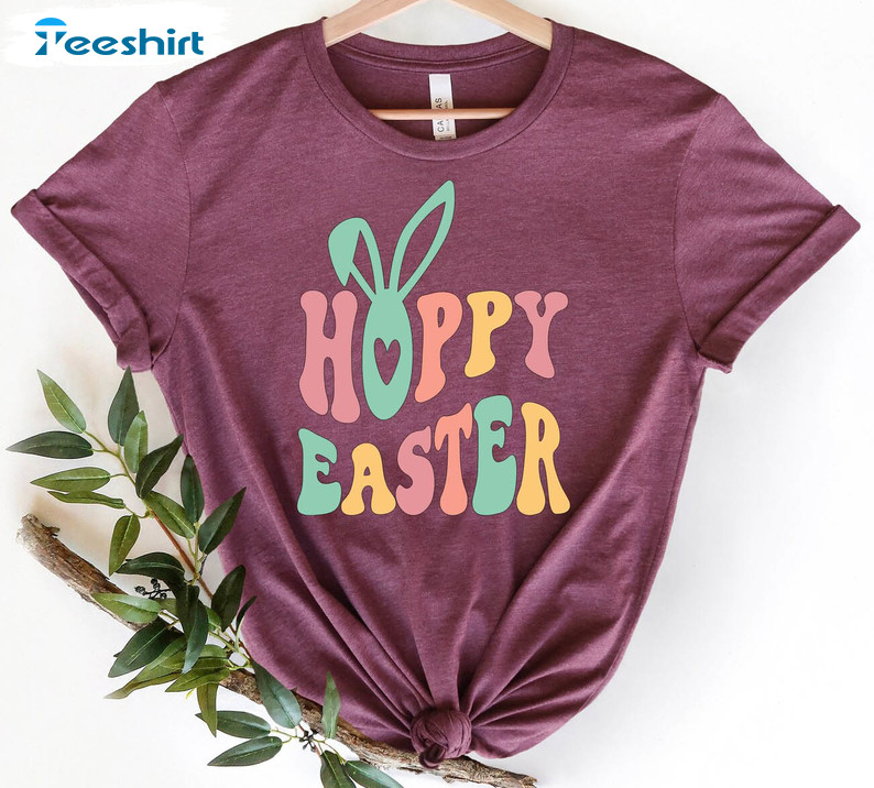 Hoppy Easter Funny Shirt, Happy Easter Rabbit Unisex Hoodie Long Sleeve