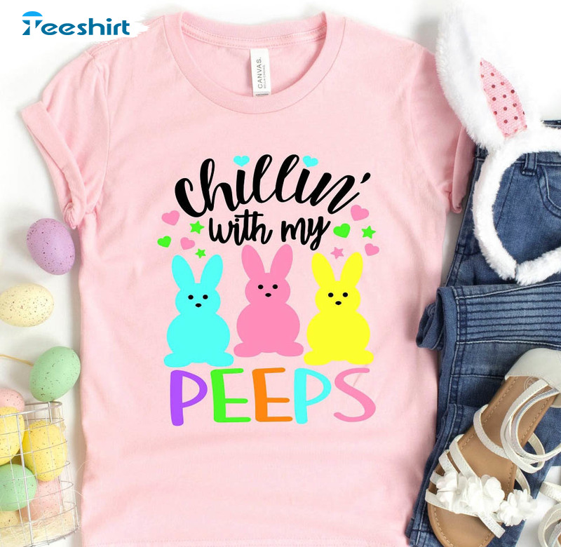 Chilling With My Peeps Vintage Shirt, Trendy Cute Easter Short Sleeve Crewneck