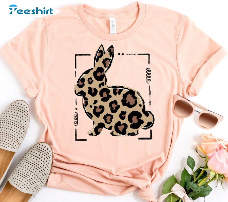 Leopard Bunny Shirt, Cute Easter Day Tee Tops Unisex Hoodie
