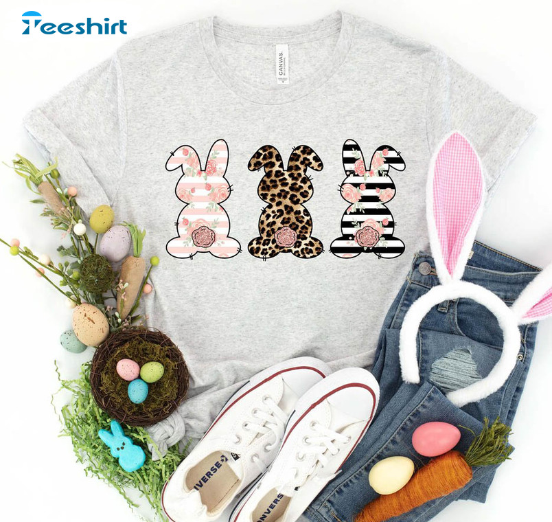 Leopard Bunny Cute Shirt, Leopard Easter Bunny Unisex Hoodie Short Sleeve