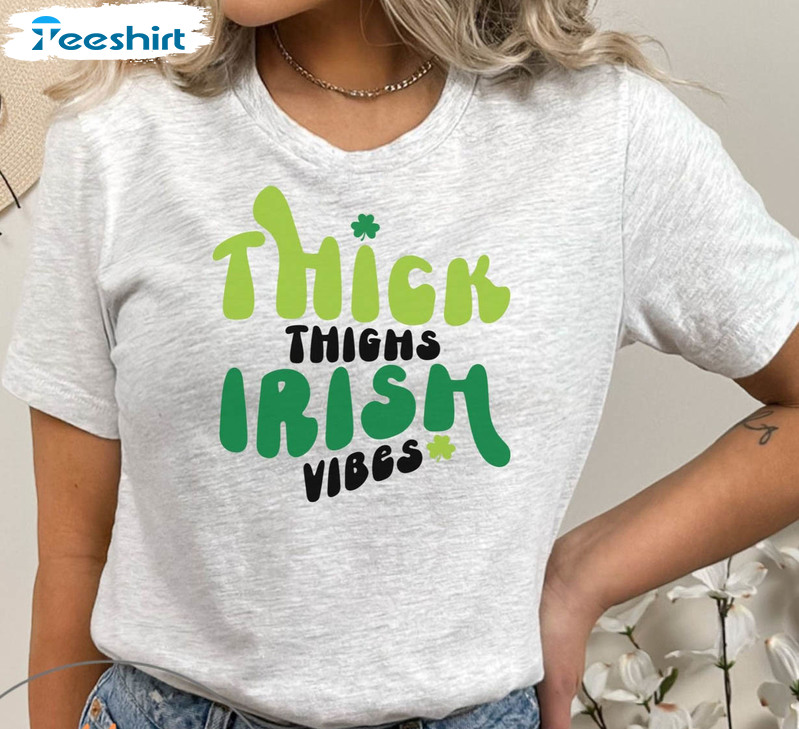 Thick Thighs Irish Vibes Trendy Shirt, Retro Irish Lucky Short Sleeve Tee Tops