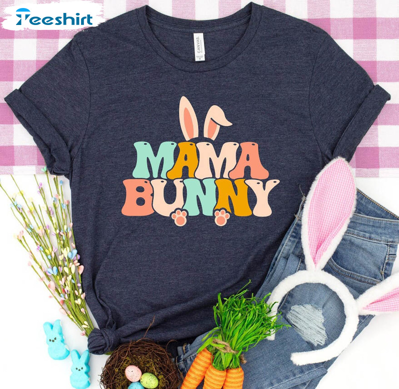 Mama Bunny Funny Shirt, Trendy Easter Expecting Mom Short Sleeve Tee Tops