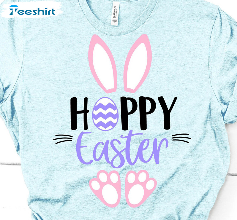 Hoppy Easter Cute Bunny Shirt, Trendy Easter Day Unisex Hoodie Long Sleeve