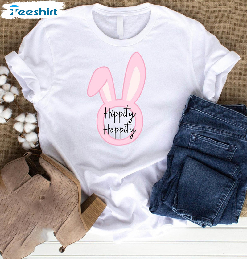 Hippity Hoppity Cute Shirt, Trendy Bunny Rabbit Crewneck Short Sleeve