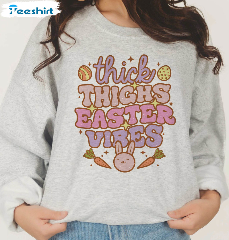 Thick Thighs Easter Vibes Cute Shirt, Happy Easter Pastels Long Sleeve Unisex T-shirt