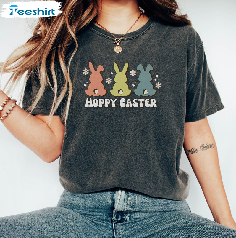 Hoppy Easter Cute Shirt, Trending Easter Bunny Sweatshirt Unisex Hoodie