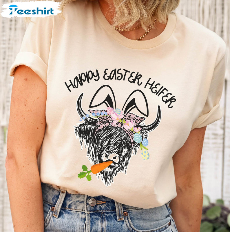 Happy Easter Heifer Shirt, Trendy Easter Cute Bunny Unisex T-shirt Long Sleeve