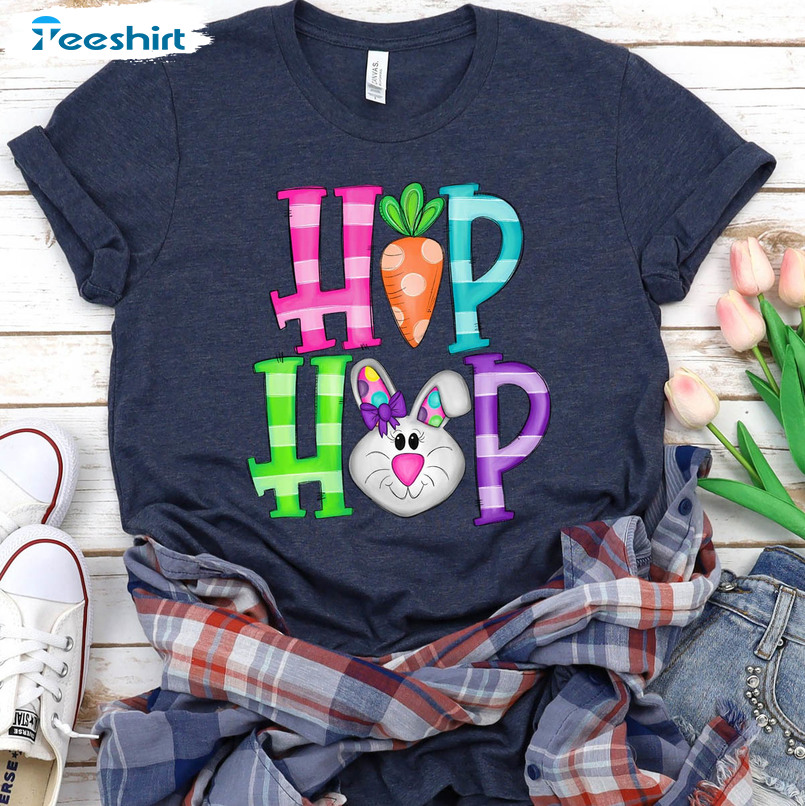 Hip Hop Easter Bunny Funny Shirt, Trendy Cute Easter Short Sleeve Sweatshirt