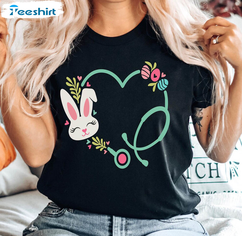 Nurse Easter Cute Shirt, Easter Nurse Heart Stethoscope Long Sleeve Unisex T-shirt