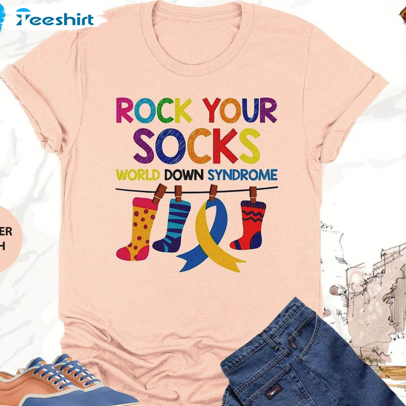 Rock Your Socks Down Syndrome Cute Shirt, Trendy Down Syndrome Awareness Short Sleeve Sweatshirt