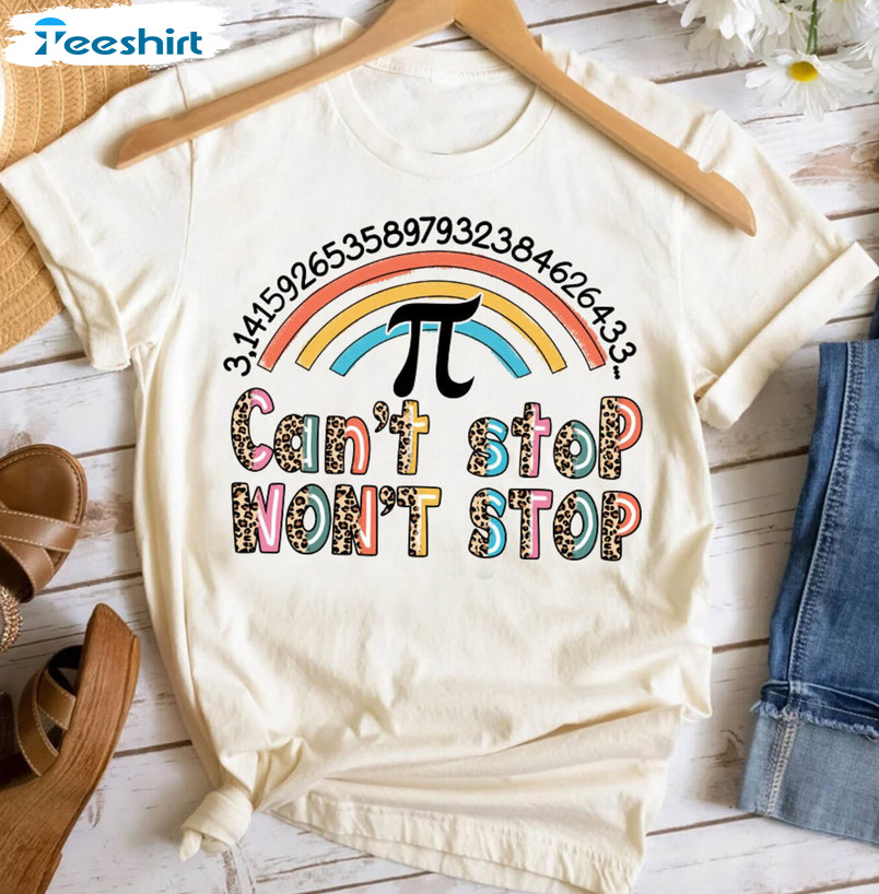 Can't Stop Won't Stop Pi Day Vintage Shirt, Leopard Pi Day Bleach Long Sleeve Tee Tops