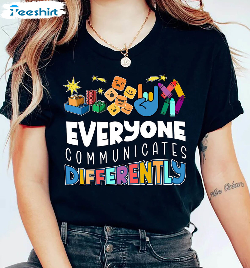 Vintage Everyone Communicates Differently Shirt, Autism Support Unisex Hoodie Tee Tops