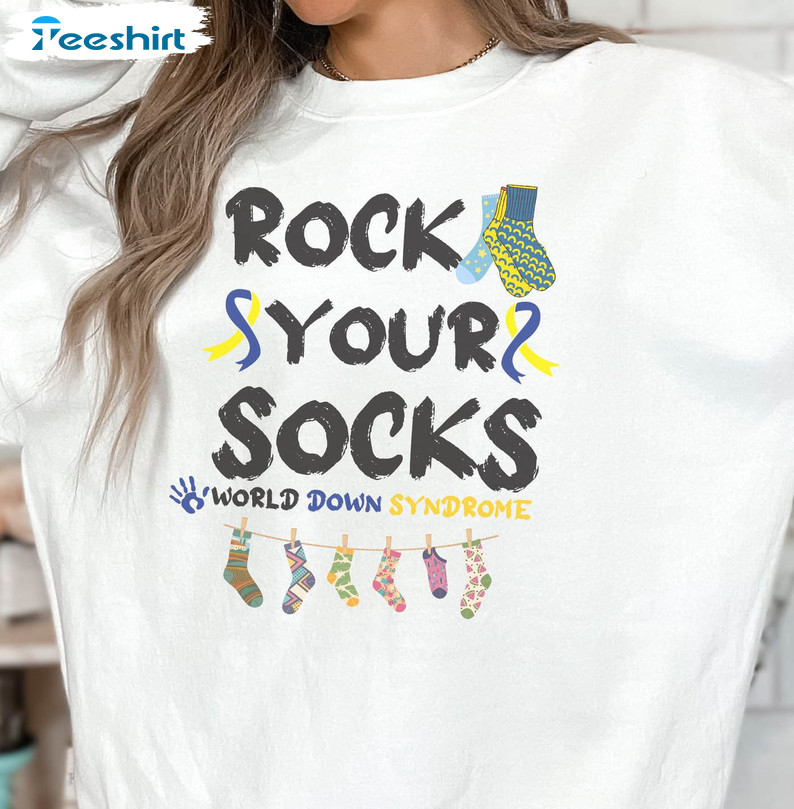 World Down Syndrome Day Shirt, Rock Your Socks Down Syndrome Short Sleeve Sweater