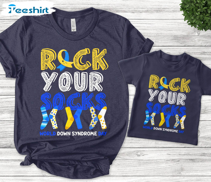 Rock Your Socks Down Syndrome Cute Shirt, , Matching World Down Syndrome Day Long Sleeve Unisex T-shirt