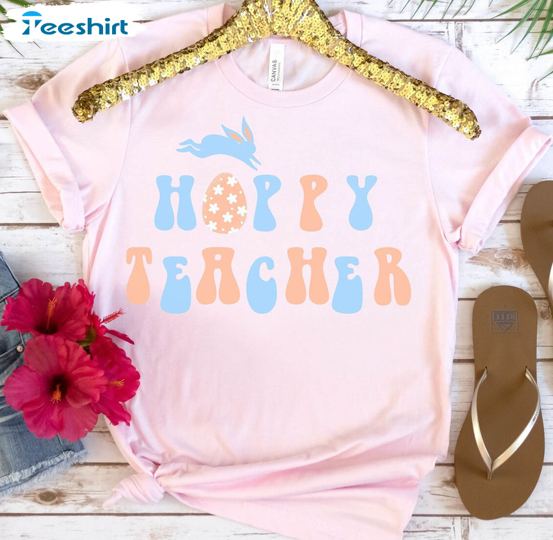 Retro Hoppy Teacher Shirt, Boho Easter Teacher Tee Tops Unisex Hoodie