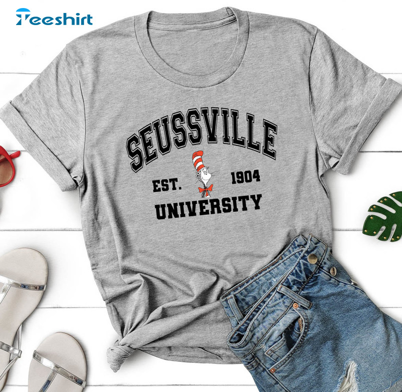 Seussville Est 1904 University Shirt, Cat In The Hat Funny Long Sleeve Sweatshirt